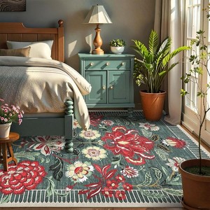 Washable Floral Rug, Soft Non-Slip, Low Pile, Stain Resistant—Ideal for Living Room, Bedroom, Dining, Office - 1 of 4