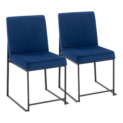 Set of 2 High Back Fuji Dining Chairs Velvet/Steel Black/Blue - LumiSource