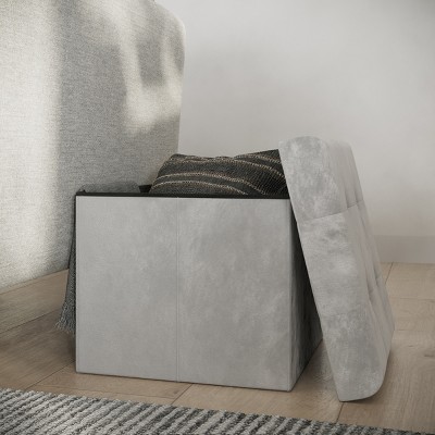 Premium Gray Velvet 15'' Multipurpose Tufted Storage Ottoman
