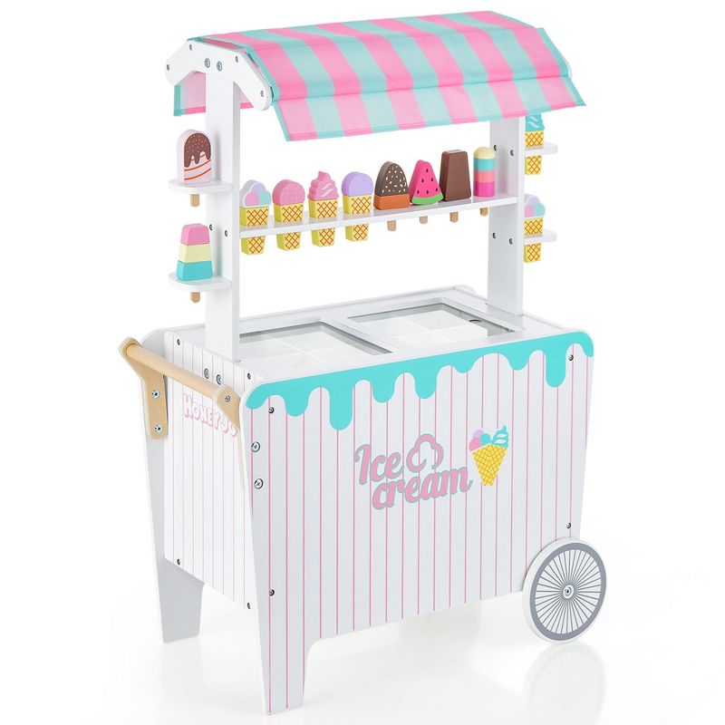 Costway Kid's Ice Cream Cart Food Trunk Play Toy Set with Display Rack & Accessories, 1 of 11