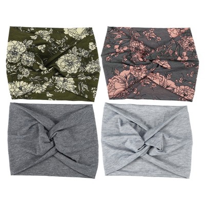 Unique Bargains Women's Widening Knotted Headwrap Light Gray Dark Gray Pink Green 4 Pcs