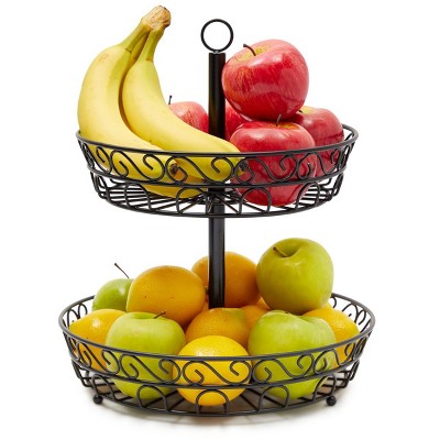 Juvale Black Metal 2 Tier Fruit Basket, Banana Holder for Kitchen Counter (11.75 Inches)