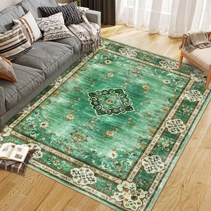 Area Rugs Washable Farmhouse Rug for Living Room Large Boho Vintage Distressed Floral Carpet Non Slip for Nursery - 1 of 4