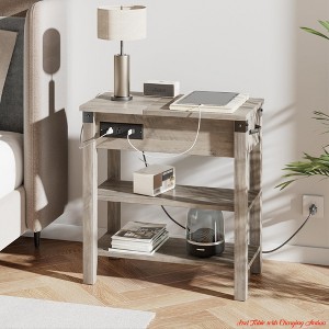 End Table with Charging Station, Narrow Flip Top Side Table with Drawer, Shelves for Living Room, Bedroom, Small Spaces - 1 of 4