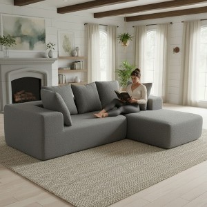 Whisen Modern L-Shaped Modular Sofa, Full Foam Compressed Sofa Couch with Soft Cushions, 5 Pillows - 1 of 4