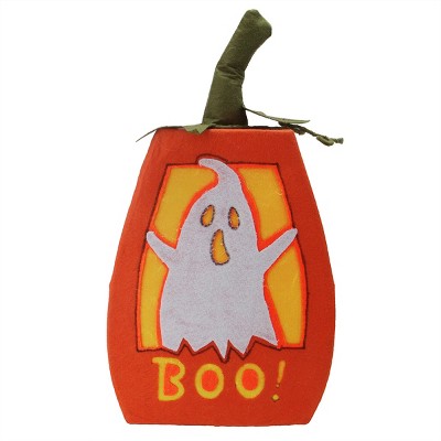 Northlight 16.75" Prelit LED "BOO!" Felt Ghost Pumpkin Halloween Decoration - Orange
