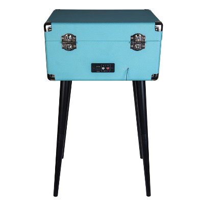 Blue Portable Belt-Drive Retro Turntable with FM Radio