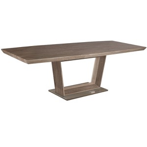 HomeRoots 71" Gray Wood and Metal Self-Storing Leaf Pedestal Base Extendable Dining Table - 1 of 4