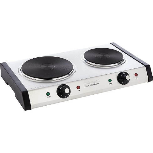 Costway 1800W Double Hot Plate Electric Countertop Burner Stainless Steel 5 Power Levels - Silver