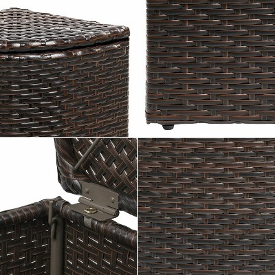 Brown Faux Wicker Corner Outdoor Trash Can with Lid