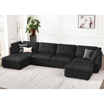 Belffin U-Shaped 6-Seater Corduroy Sectional - Modular Sofa with Storage Ottoman & Convertible Design