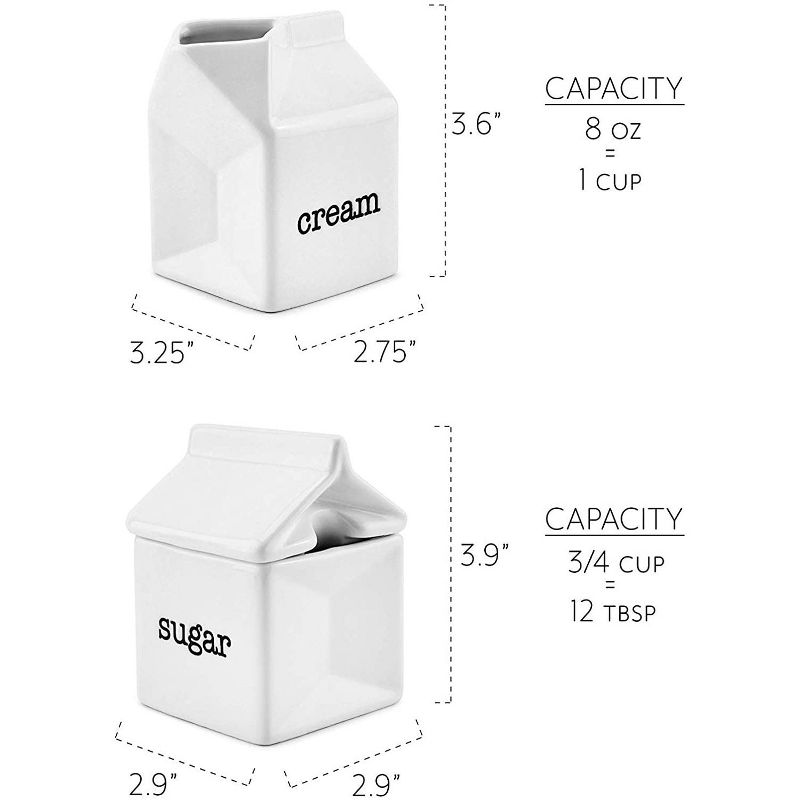 Darware Milk Carton Sugar and Creamer Set; Milk Carton Shaped White Ceramic Cream Jug and Sugar Bowl, 2 of 7