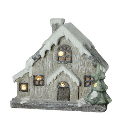 Northlight 14" Gray and White Battery Operated LED Lighted Glittered House Christmas Tabletop Decor