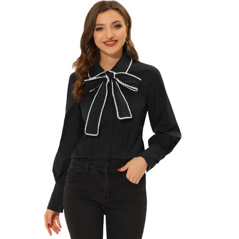 INSPIRE CHIC Women's Victorian Vintage Bow Tie Lantern Long Sleeve Button Down Blouse - image 1 of 4