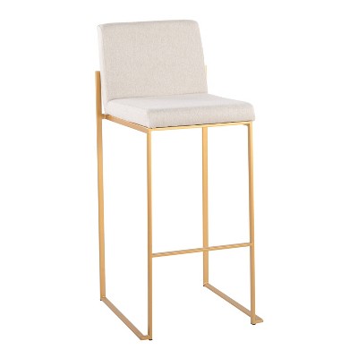 Fuji High Back Adjustable Gold Metal Barstools with Beige Upholstery