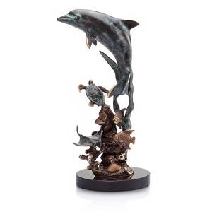 SPI Home Brass Dolphin and Friends Marine Sculpture – 13" Coastal Accent Decor - 1 of 3