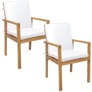 Sunnydaze Rodanthe Acacia Wood Outdoor Dining Armchairs with Cushions - 2pk - Natural/Bone White - 1 of 4