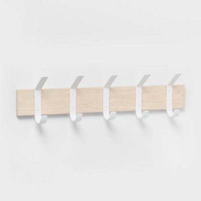 White Wood and Black Metal, Wall Mounted Dual Coat Hooks