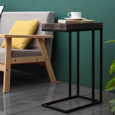 Rustic Brown Torch Carbon C-Shaped End Table with Metal Frame