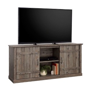 62.4" Wood Farmhouse TV Stand with Sliding Doors, Adjustable Shelves, and Cord Management for TVs up to 70" for Living Room - 1 of 4