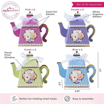Assorted Pastel Floral Teapot Favor Boxes with Ribbon (Set of 24)