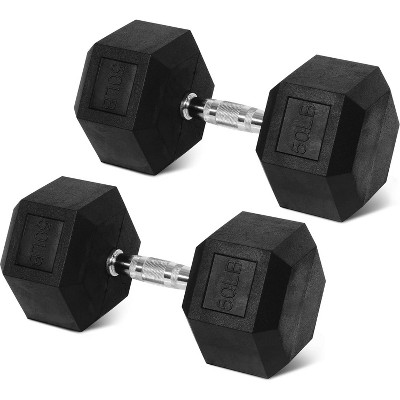 Rubber Encased Hex Dumbbell Set, Cast Iron Weights with Anti-Slip Grip for Home Gym Strength Training