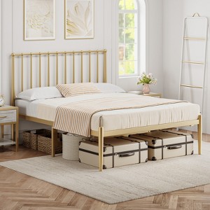 Twin Size Metal Platform Bed Frame with Spindle Headboard, No Box Spring Needed, 12-Inch Underbed Storage, Firm Support, Easy Setup, Gold - 1 of 4