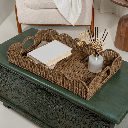 Natural Woven Tray With Black Edging 2 Sizes Decorative Tray