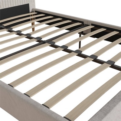 Ivory Velvet Full Upholstered Bed with Tufted Headboard and Slats