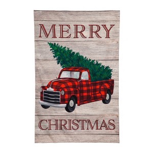 Evergreen Holiday Plaid Truck Garden Linen Flag - 1 of 4