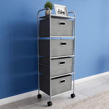 Lavish Home 4-Drawer Fabric Dresser Cart, Gray
