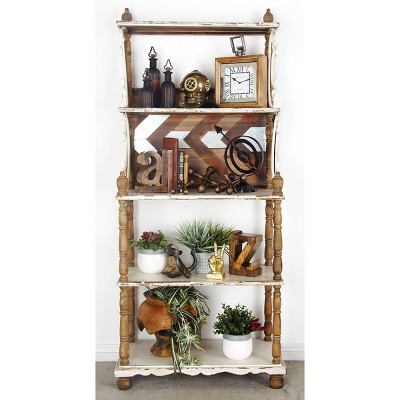 75" White and Brown Wood 5-Tier Farmhouse Baker's Rack