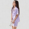 Anna-Kaci Lounge Women's Short Sleeve Satin Pajama Set with Button Down Top Elastic Waist Shorts and Lace Trim Detail - 3 of 4