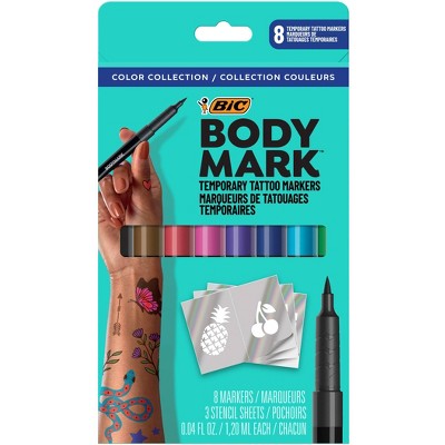 BiC 8pk Gelocity Quick Dry Assorted Ink: Fine Point, Washable, Multicolored Body Markers for Tattoos, Adult Use