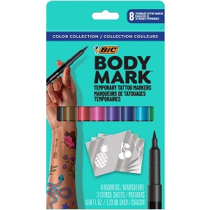 BiC 8pk BodyMark Assorted Pastel Colors: Fine Point, Washable, Multicolored Body Markers for Tattoos, Adult Use - 1 of 4