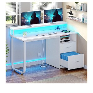 47/55 Inch Home Office Desk with File Drawer And LED Lights Computer Desk With Power Outlets And USB Outlets For Study Room - 1 of 4