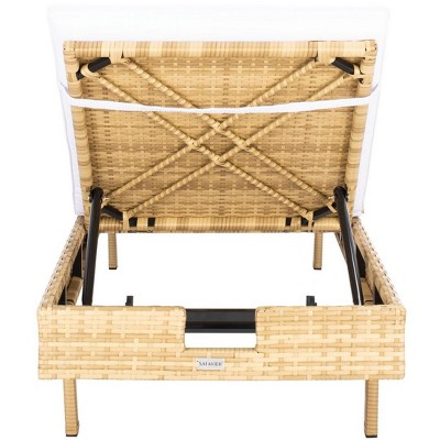 Natural Wicker Outdoor Chaise Lounger with White Cushions