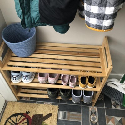 Oceanstar 3 Tier Brown Wood Shoe Rack - Holds 12 Pairs of Shoes -  Freestanding & Stackable - Carbonized Bamboo Finish