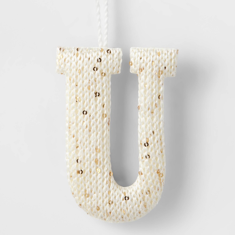 Knit Monogram Christmas Tree Ornament Letters  White/Gold - Box of Assorted Letters