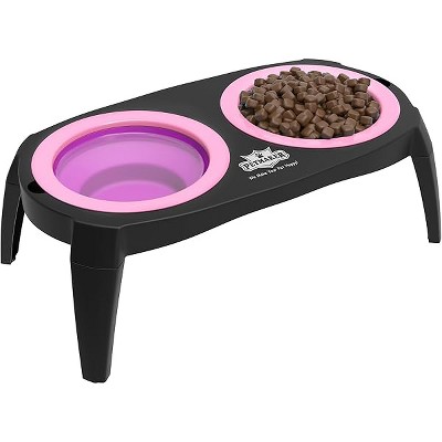 Elevated Cat and Dog Food Bowls with Non-Slip Stand - Removable and Collapsible Silicone Feeder for Food and Water - 16-Ounces Each by PETMAKER (Pink)