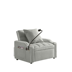 TiramisuBest 3-in-1 Convertible Sleeper Chair Bed, Pull Out Sofa Bed with USB Ports & Cup Holder, Adjustable Backrest, Beige Velvet for Small Spaces - 1 of 4