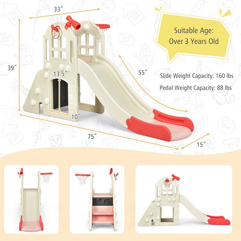 Costway 6-In-1 Large Slide for Kids Toddler Climber Slide Playset w/ Basketball Hoop, 4 of 11