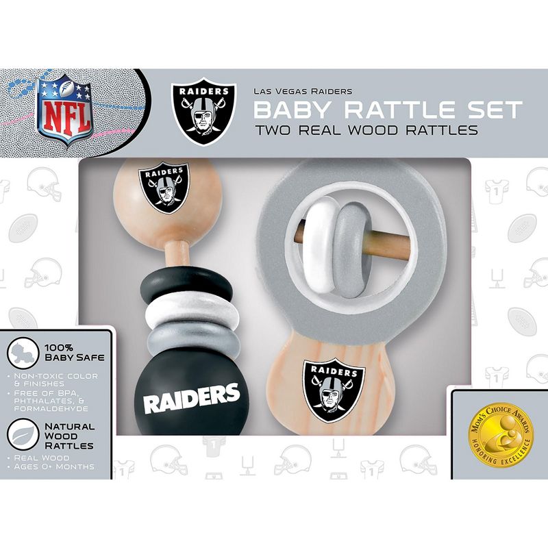 Baby Fanatic Wood Rattle 2 Pack - NFL Las Vegas Raiders Baby Toy Set, 1 of 5