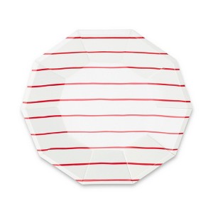 Daydream Society - Candy Apple Frenchie Striped Large Plates - Pack of 8 Paper Plates - 1 of 2