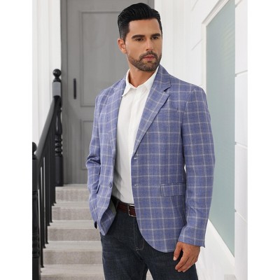 YesFashion Men's Button Down Blazer Casual Business Long Sleeve Lightweight Coat Jacket with Pockets Blue 2XL — фото 2