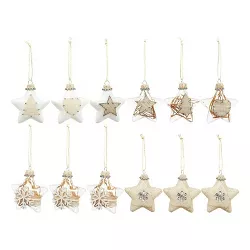 Juvale 12 Pack Rustic Glass Star Ornaments for Christmas Tree, Hanging Decorations in Assorted Designs, 3 x 6.2 x 1 In
