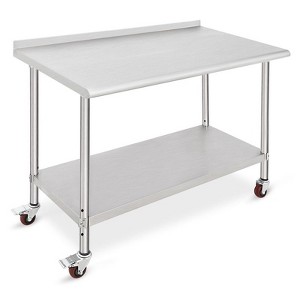 Stainless Steel Kitchen Cart, 48 x 24 x 35 Inches Prep Table with Wheels and Backsplash - 1 of 4