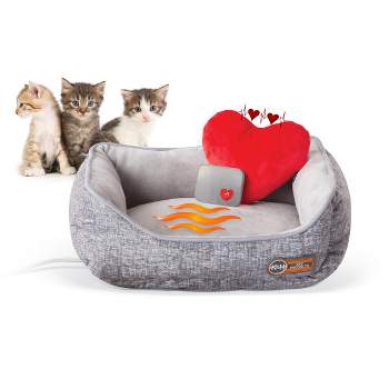 Mother's Heartbeat Heated Kitty Pet Bed w/ Heart Pillow One Size Fits All Gray  11" x 13"  4W