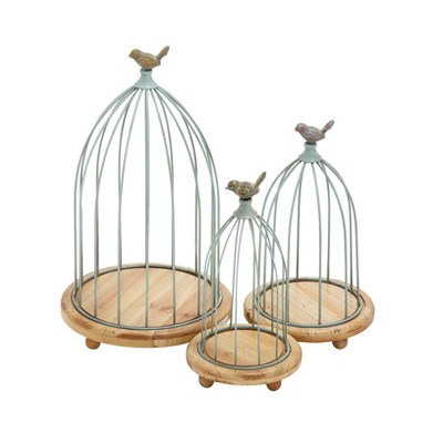 Set of 3 Farmhouse Metal and Wood Bird Cage Novelty Planters - Olivia & May