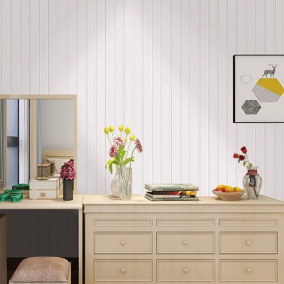 White Wood Beadboard Peel and Stick Wallpaper Roll